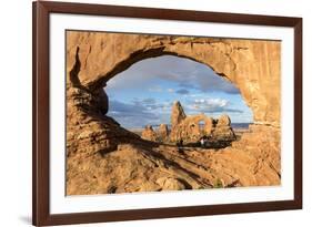 Man overlooking Turret Arch from North Window. Arches National Park, Moab, Grand County, Utah, USA.-ClickAlps-Framed Photographic Print