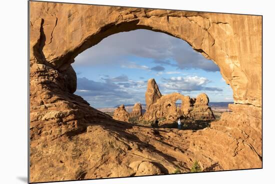 Man overlooking Turret Arch from North Window. Arches National Park, Moab, Grand County, Utah, USA.-ClickAlps-Mounted Photographic Print