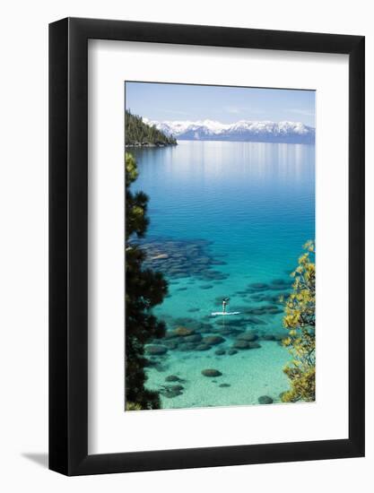 Man paddle boarding in a lake, Lake Tahoe, California, USA-Panoramic Images-Framed Photographic Print