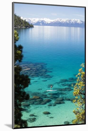 Man paddle boarding in a lake, Lake Tahoe, California, USA-Panoramic Images-Mounted Photographic Print