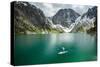 Man Paddle Boards Using Inflatable SUP, Colchuck Lake Alpine Lakes Wilderness Of The Cascade Range-Ben Herndon-Stretched Canvas