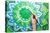 Man Painting Bright Green Picture With Circle Pattern, Mandala Of Anahata Chakra-shooarts-Stretched Canvas