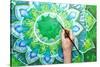 Man Painting Bright Green Picture With Circle Pattern, Mandala Of Anahata Chakra-shooarts-Stretched Canvas