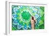 Man Painting Bright Green Picture With Circle Pattern, Mandala Of Anahata Chakra-shooarts-Framed Premium Giclee Print