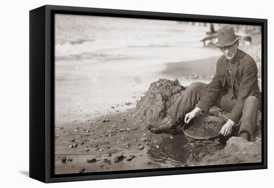 Man Panning Gold on Nome, Alaska, Beach in the Early 20th Century-null-Framed Stretched Canvas