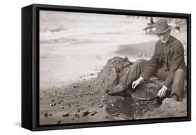 Man Panning Gold on Nome, Alaska, Beach in the Early 20th Century-null-Framed Stretched Canvas