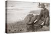 Man Panning Gold on Nome, Alaska, Beach in the Early 20th Century-null-Stretched Canvas
