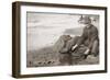 Man Panning Gold on Nome, Alaska, Beach in the Early 20th Century-null-Framed Photo