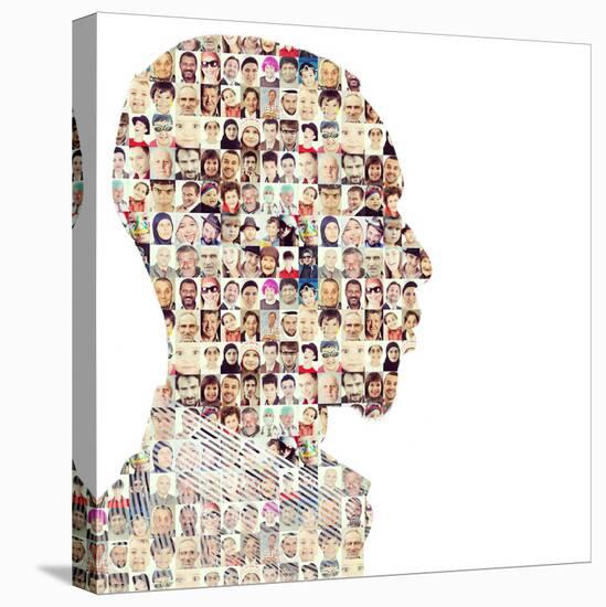 Man People Collage Faces Double Exposure-zurijeta-Stretched Canvas