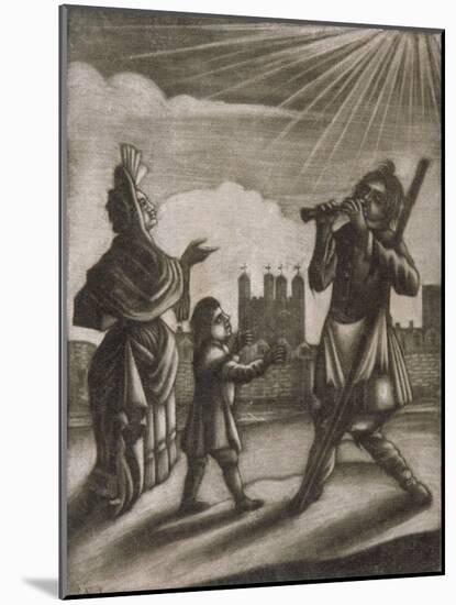Man Piping and a Woman and Child Dancing Near the Walls of the Tower of London, C1770-Sutton Nicholls-Mounted Giclee Print