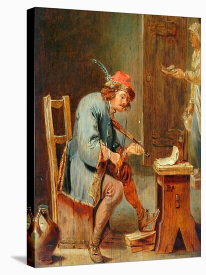 Man Playing a Fiddle, 1800-50-David the Younger Teniers-Stretched Canvas