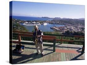 Man Playing a Saxophone at Morne Fortune, with a View Over Castries, St. Lucia, West Indies-Yadid Levy-Stretched Canvas