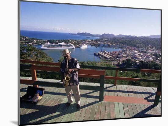 Man Playing a Saxophone at Morne Fortune, with a View Over Castries, St. Lucia, West Indies-Yadid Levy-Mounted Photographic Print