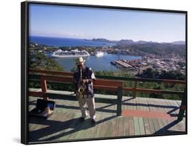 Man Playing a Saxophone at Morne Fortune, with a View Over Castries, St. Lucia, West Indies-Yadid Levy-Framed Photographic Print