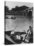 Man Playing Cello on Boat-Loomis Dean-Stretched Canvas