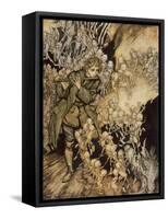 Man Playing Flute to Gnomes-Arthur Rackham-Framed Stretched Canvas