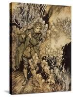 Man Playing Flute to Gnomes-Arthur Rackham-Stretched Canvas