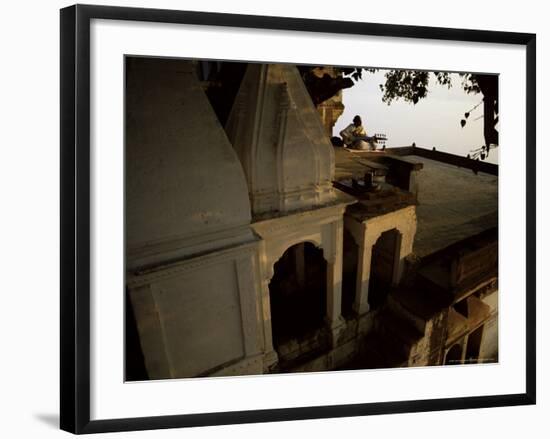 Man Playing Sarod on Terrace, India-John Henry Claude Wilson-Framed Photographic Print