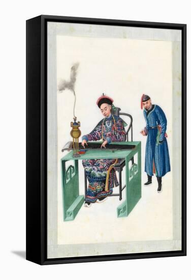 Man Playing the Zheng-null-Framed Stretched Canvas