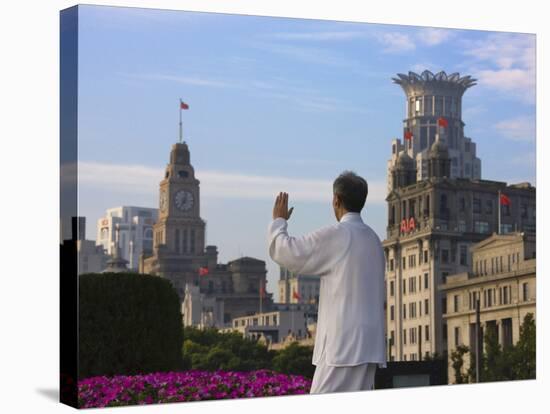 Man Practicing Taiji on the Bund, Shanghai, China-Keren Su-Stretched Canvas