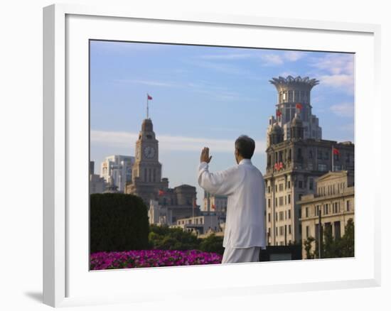 Man Practicing Taiji on the Bund, Shanghai, China-Keren Su-Framed Photographic Print