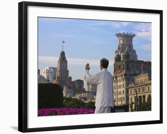 Man Practicing Taiji on the Bund, Shanghai, China-Keren Su-Framed Photographic Print