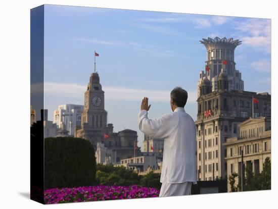 Man Practicing Taiji on the Bund, Shanghai, China-Keren Su-Stretched Canvas