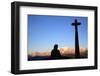 Man praying in front of Mont Blanc, Megeve, France-Godong-Framed Photographic Print