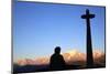 Man praying in front of Mont Blanc, Megeve, France-Godong-Mounted Photographic Print