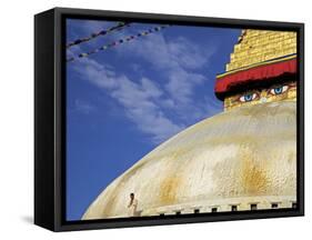 Man Praying in Front of the Dome of Boudha (Bodhnath) (Boudhanath) Stupa, Kathmandu, UNESCO World H-Simon Montgomery-Framed Stretched Canvas