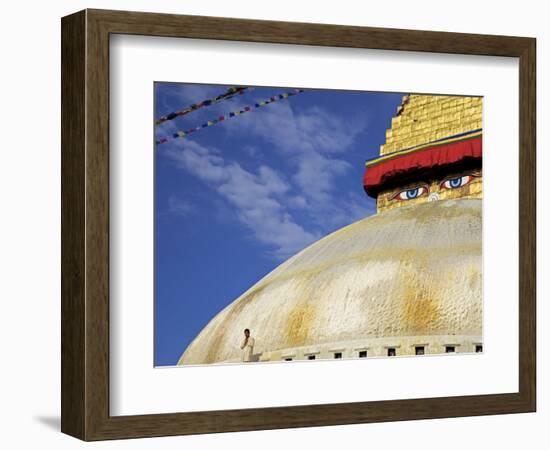 Man Praying in Front of the Dome of Boudha (Bodhnath) (Boudhanath) Stupa, Kathmandu, UNESCO World H-Simon Montgomery-Framed Photographic Print