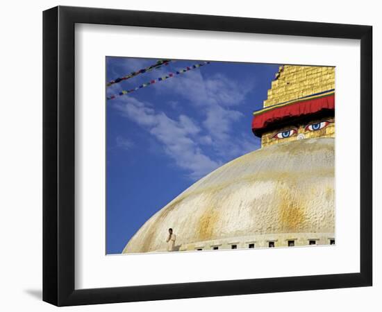 Man Praying in Front of the Dome of Boudha (Bodhnath) (Boudhanath) Stupa, Kathmandu, UNESCO World H-Simon Montgomery-Framed Photographic Print