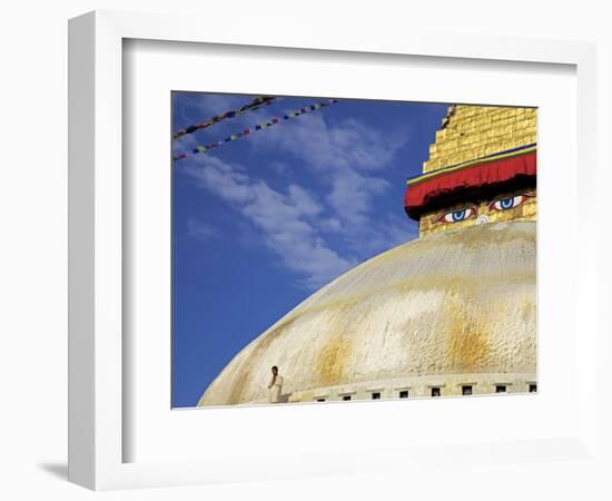 Man Praying in Front of the Dome of Boudha (Bodhnath) (Boudhanath) Stupa, Kathmandu, UNESCO World H-Simon Montgomery-Framed Photographic Print