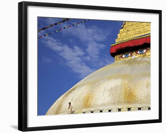 Man Praying in Front of the Dome of Boudha (Bodhnath) (Boudhanath) Stupa, Kathmandu, UNESCO World H-Simon Montgomery-Framed Photographic Print