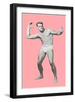 Man Pretending to Pass Football, Pink Background-null-Framed Art Print