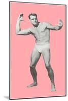 Man Pretending to Pass Football, Pink Background-null-Mounted Art Print