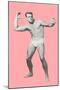 Man Pretending to Pass Football, Pink Background-null-Mounted Premium Giclee Print