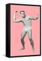 Man Pretending to Pass Football, Pink Background-null-Framed Stretched Canvas
