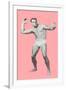 Man Pretending to Pass Football, Pink Background-null-Framed Art Print