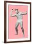 Man Pretending to Pass Football, Pink Background-null-Framed Art Print