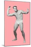 Man Pretending to Pass Football, Pink Background-null-Mounted Art Print