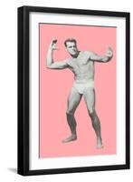 Man Pretending to Pass Football, Pink Background-null-Framed Art Print