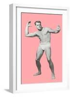 Man Pretending to Pass Football, Pink Background-null-Framed Art Print