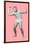 Man Pretending to Pass Football, Pink Background-null-Framed Art Print