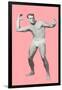 Man Pretending to Pass Football, Pink Background-null-Framed Art Print