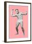 Man Pretending to Pass Football, Pink Background-null-Framed Art Print