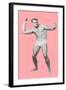 Man Pretending to Pass Football, Pink Background-null-Framed Art Print