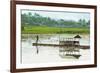 Man Punting Bamboo Raft on Situ Cangkuang Lake at This Village known for its Temple-Rob-Framed Photographic Print