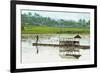 Man Punting Bamboo Raft on Situ Cangkuang Lake at This Village known for its Temple-Rob-Framed Photographic Print