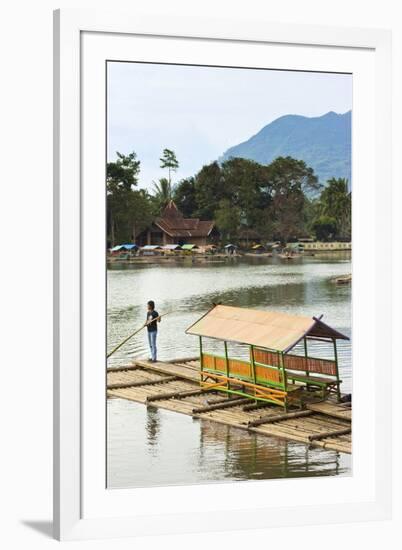 Man Punting Bamboo Raft on Situ Cangkuang Lake at This Village known for its Temple-Rob-Framed Photographic Print